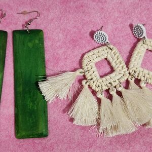 Green and Cream Statement Earrings